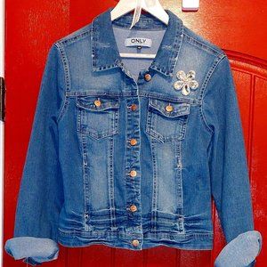Womens Distressed Jean Jacket, Size 40 (8-10)